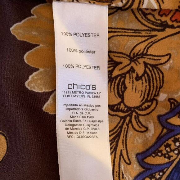 Chico's Women's Top Sz S Paisley Peasant  Lace Up Asymmetrical  Orange Brown - Picture 11 of 12